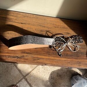 Harold's Vintage Genuine Leather Fringe Tie Belt Silver